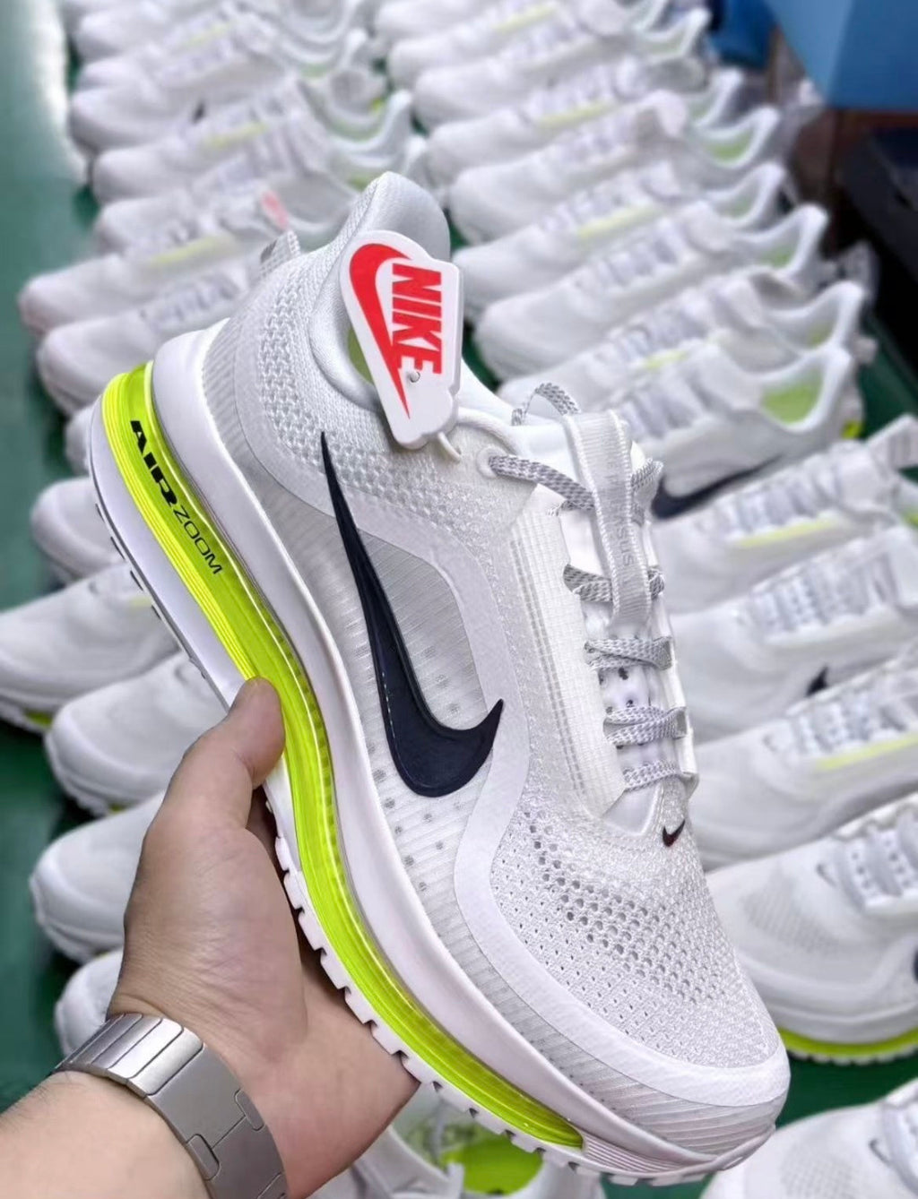 Nike Pegasus Premium Running Shoes in White Volt HQ2592-100 - product image from the listing.