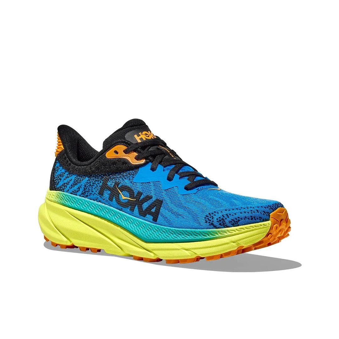 HOKA Challenger 7 Trail Running Shoes in Blue Yellow - product image from the listing.