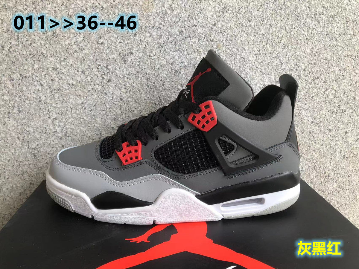 Air Jordan 4 Sneakers, Gray, Black and Red - product image from the listing.