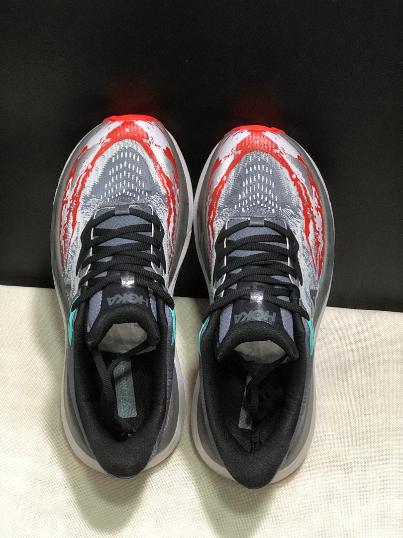 HOKA Stinson 7 Trail Running Shoes in Gray Red - product image from the listing.