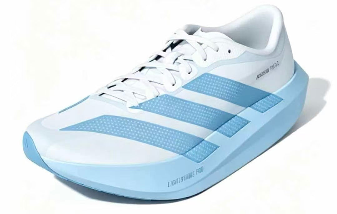 Adidas Adizero Evo SL Running Shoes in White and Light Blue - product image from the listing.