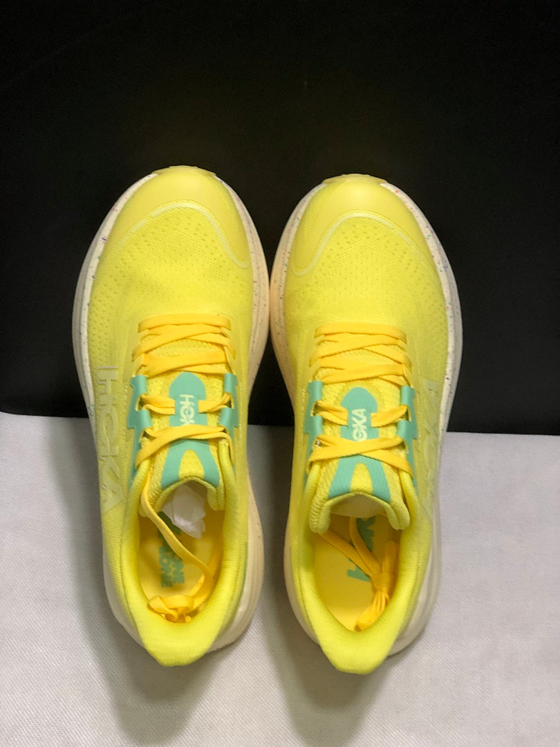 Yellow and Aqua HOKA Skyward X Running Shoes - product image from the listing.