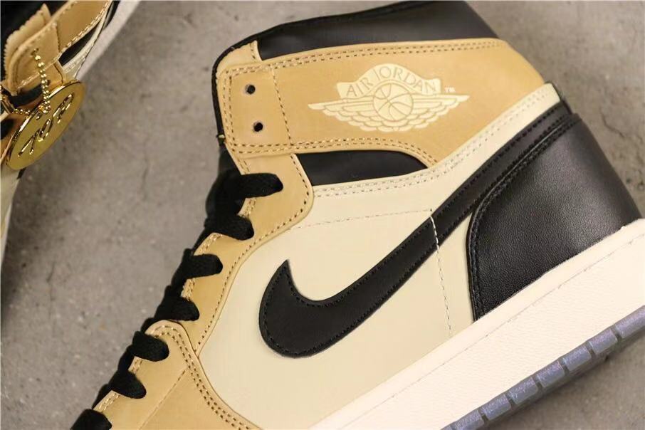 Air Jordan 1 High Premium Black Fossil Sneakers in Pale Ivory - product image from the listing.