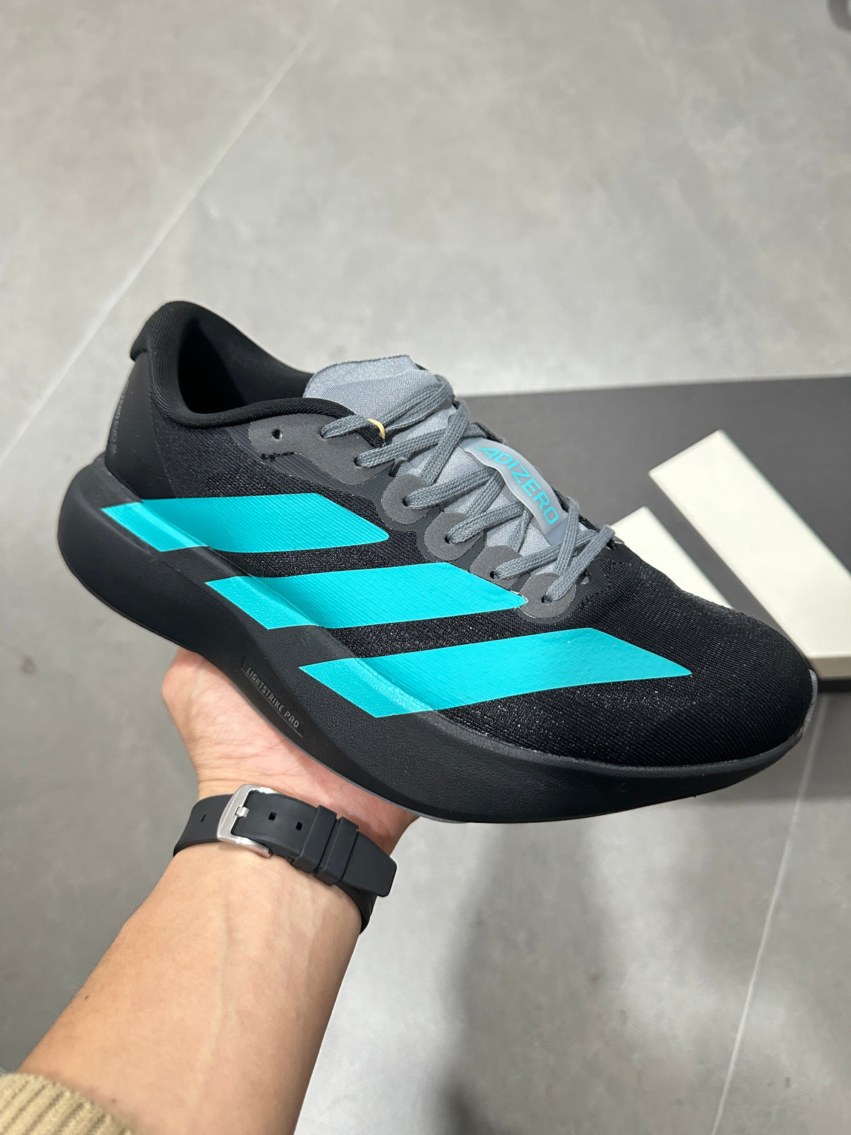 adidas Adizero Lightstrike Pro Shoes for Running Black Cyan - product image from the listing.