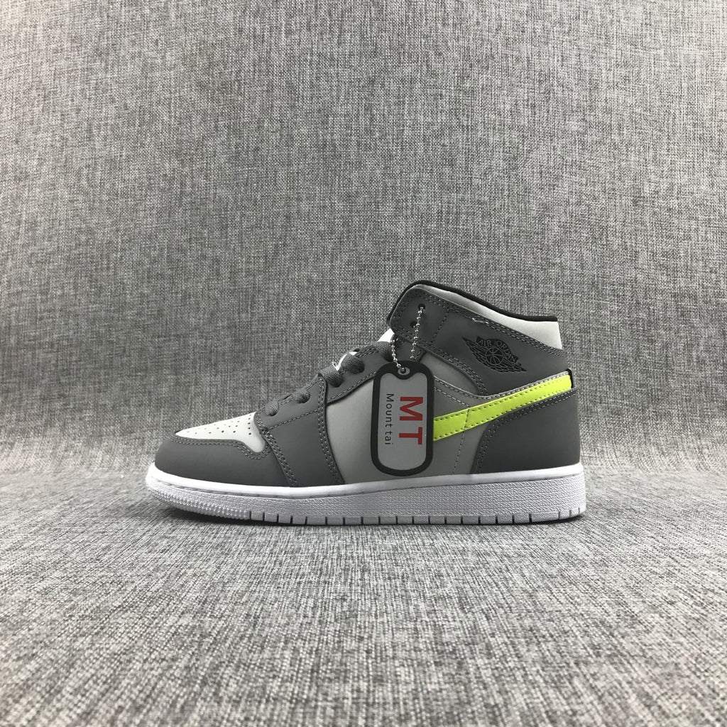 Air Jordan 1 Mid Sneakers in Grey Volt 554724-072 - product image from the listing.