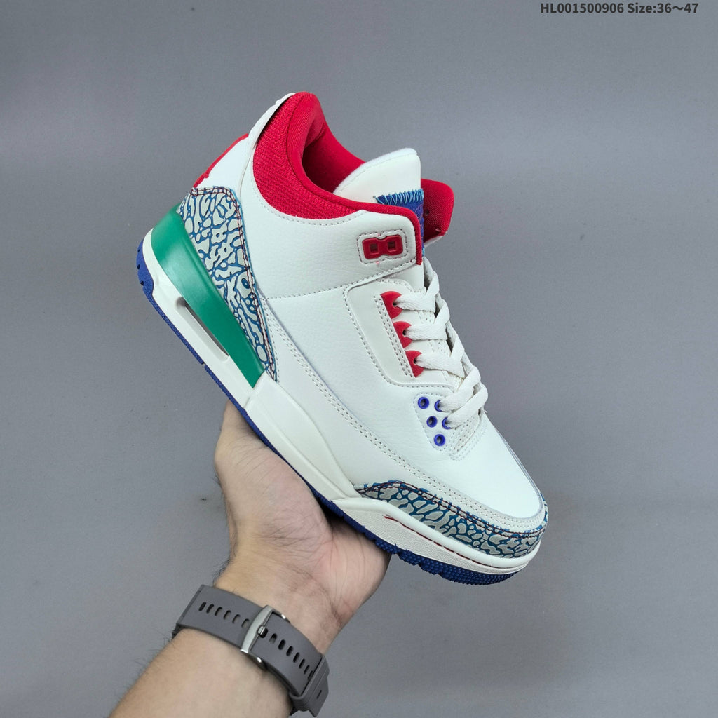 Air Jordan 3 Retro Chalk Track Sneakers in Red White Blue - product image from the listing.
