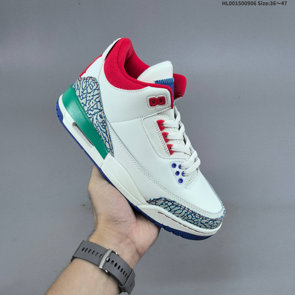 Air Jordan 3 Retro Chalk Track Sneakers in Red White Blue - product image from the listing.