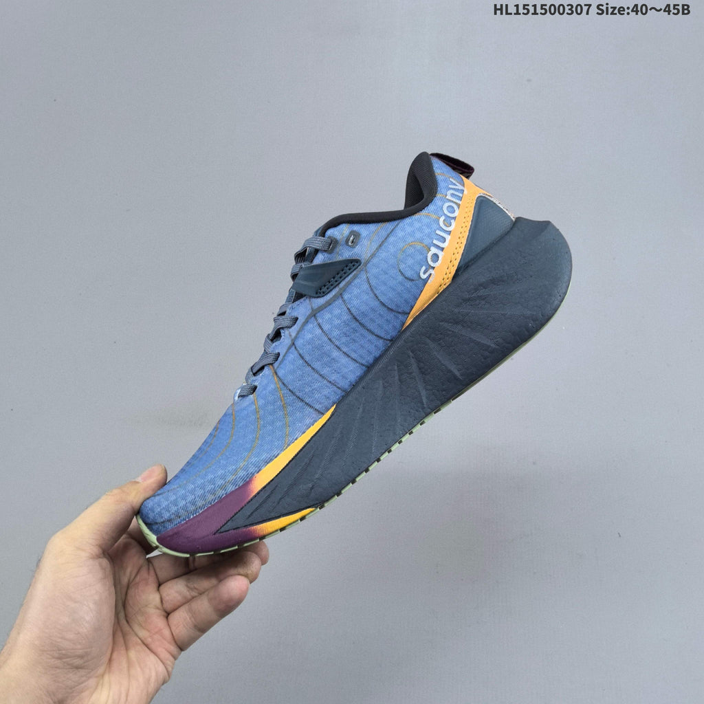 Blue and Orange Saucony Triumph 22 Running Shoes - product image from the listing.