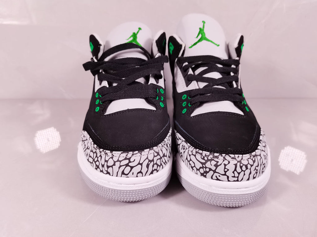Black Green Elephant Print Sneakers - Jordan 3 - product image from the listing.