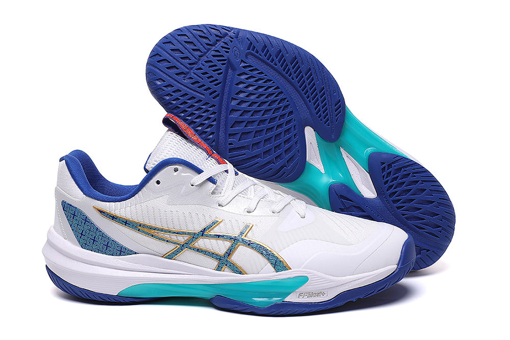 ASICS Gel-Resolution Tennis Shoes in White Blue Turquoise - product image from the listing.