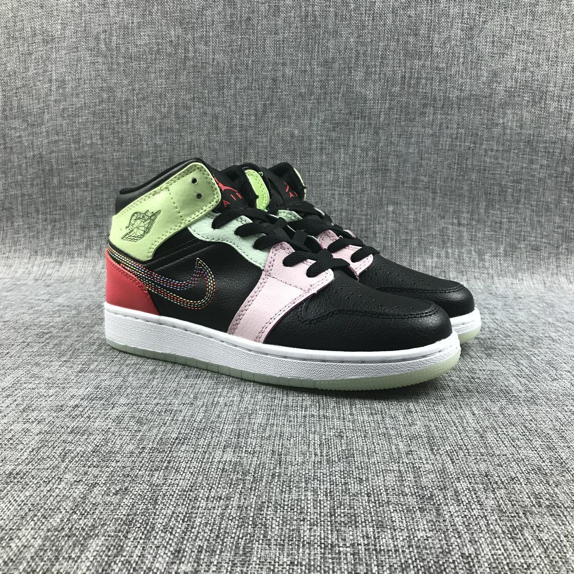 Air Jordan 1 Mid Sneakers Black Red Green Pink AV5174-076 - product image from the listing.