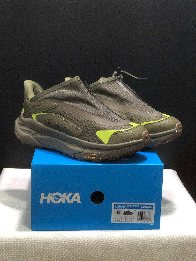 Olive Green HOKA Project Transport Zip Sneakers - product image from the listing.