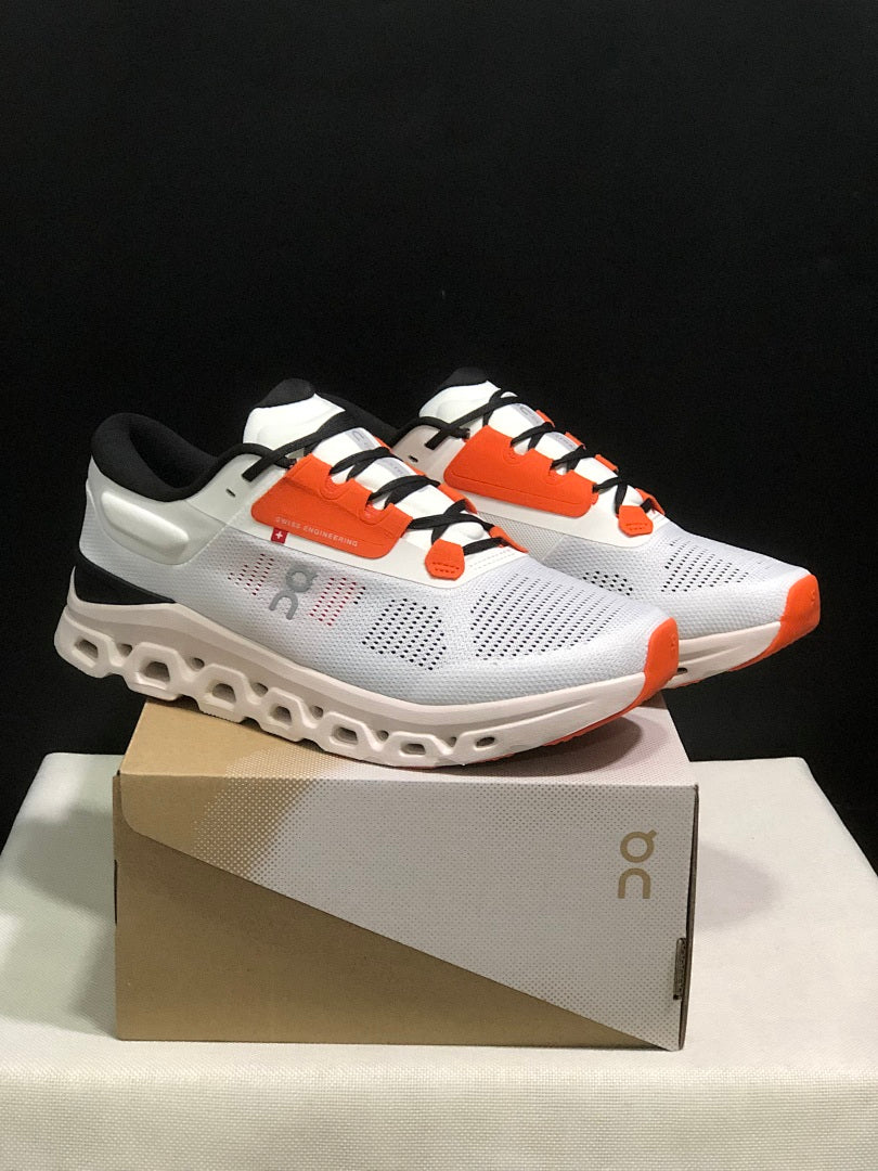 White and Orange On Cloudstratus 3 Running Shoes - product image from the listing.