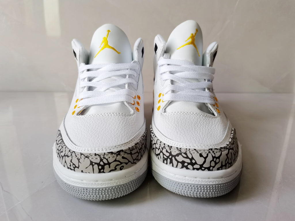 Air Jordan 3 Retro White and Yellow Sneakers - product image from the listing.