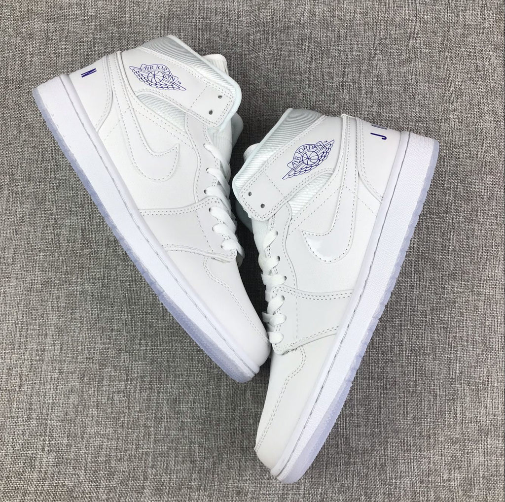White Sneakers with Translucent Outsole - Air Jordan 1 Mid - product image from the listing.