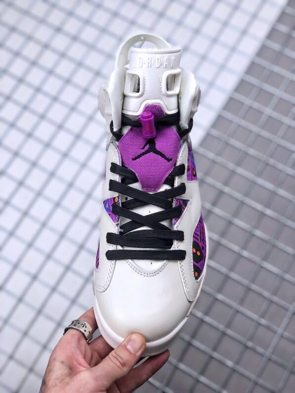 Air Jordan 6 Quai 54 White Purple Sneakers - product image from the listing.