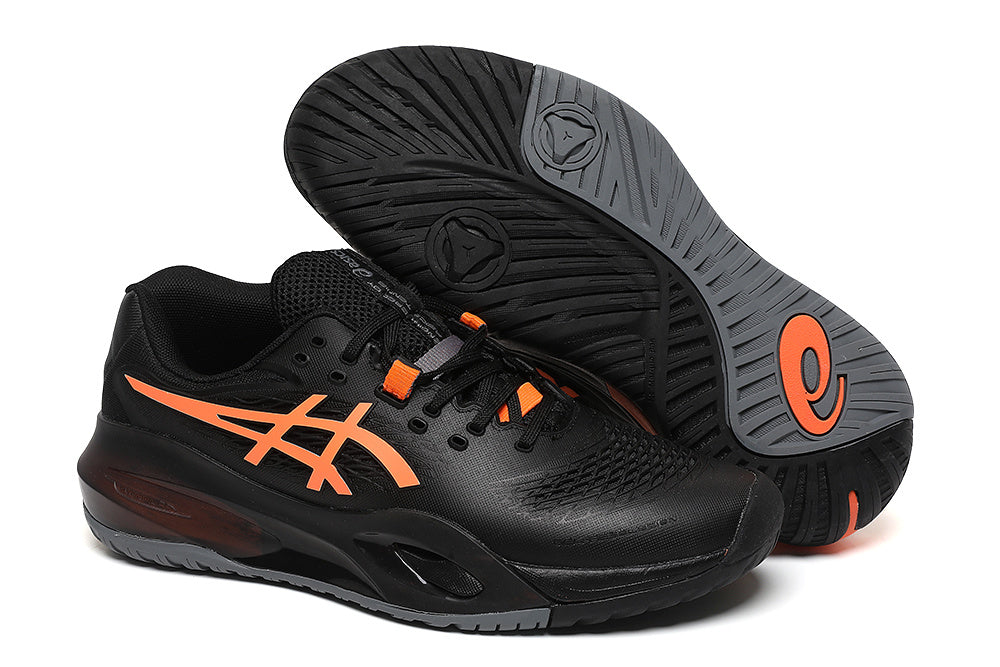 ASICS Gel-Resolution Black and Orange Tennis Footwear - product image from the listing.