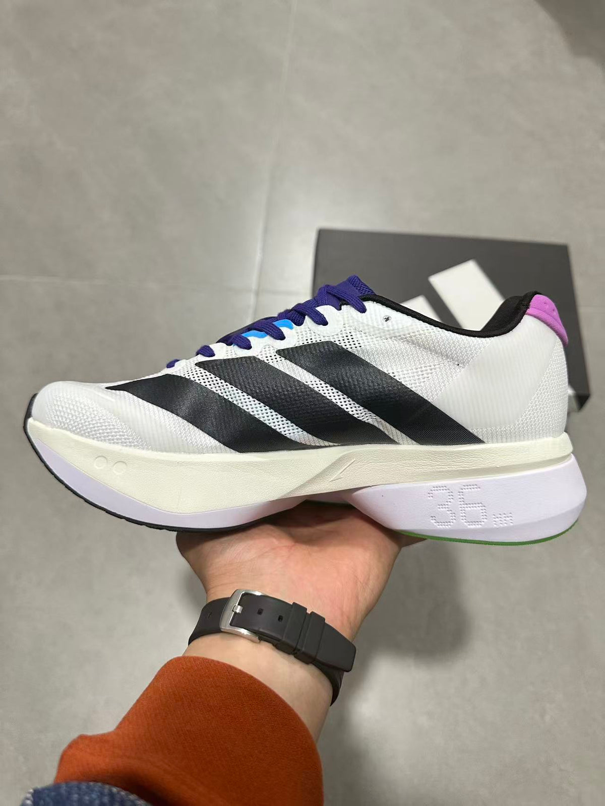 Adidas Adizero Lightstrike Pro Running Shoes in White Purple - product image from the listing.