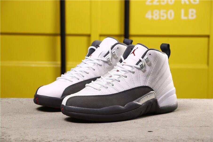 Air Jordan 12 Retro Dark Grey Sneakers in White Black - product image from the listing.