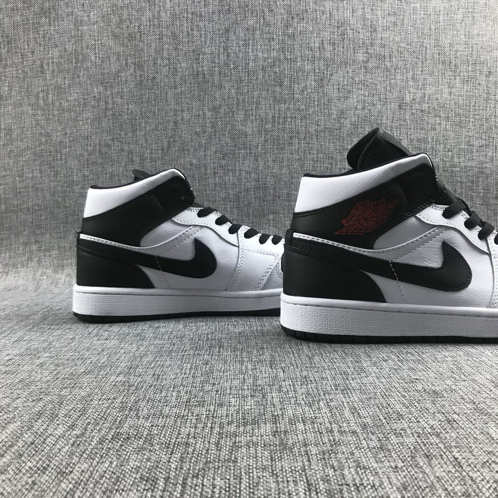 Jordan 1 Mid Reverse Black Toe Sneakers in Black and White BQ6472-101 - product image from the listing.