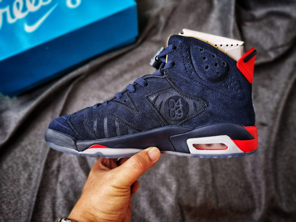 Air Jordan 6 Retro Sneakers in Navy Red White - product image from the listing.