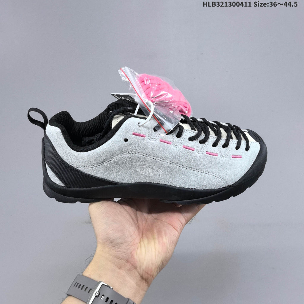 KEEN Jasper Low-Top Outdoor Sneakers in White Black Pink - product image from the listing.