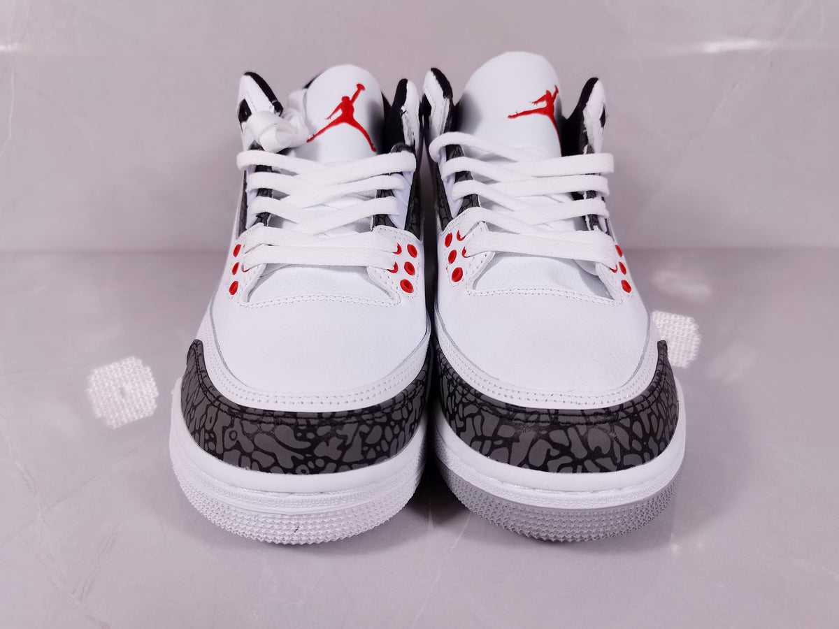 Air Jordan 3 Retro SE White Cement Fire Sneakers in Red - product image from the listing.