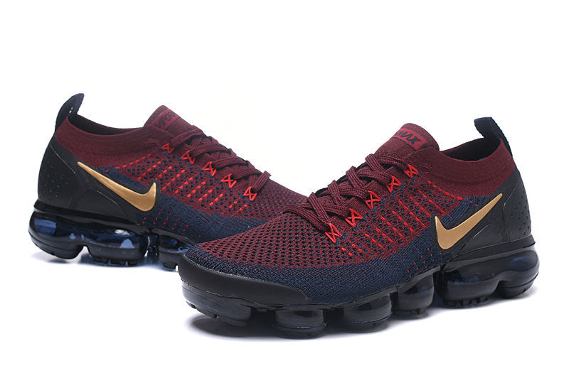 Nike Air VaporMax Flyknit 2 Sneakers in Burgundy Navy - product image from the listing.