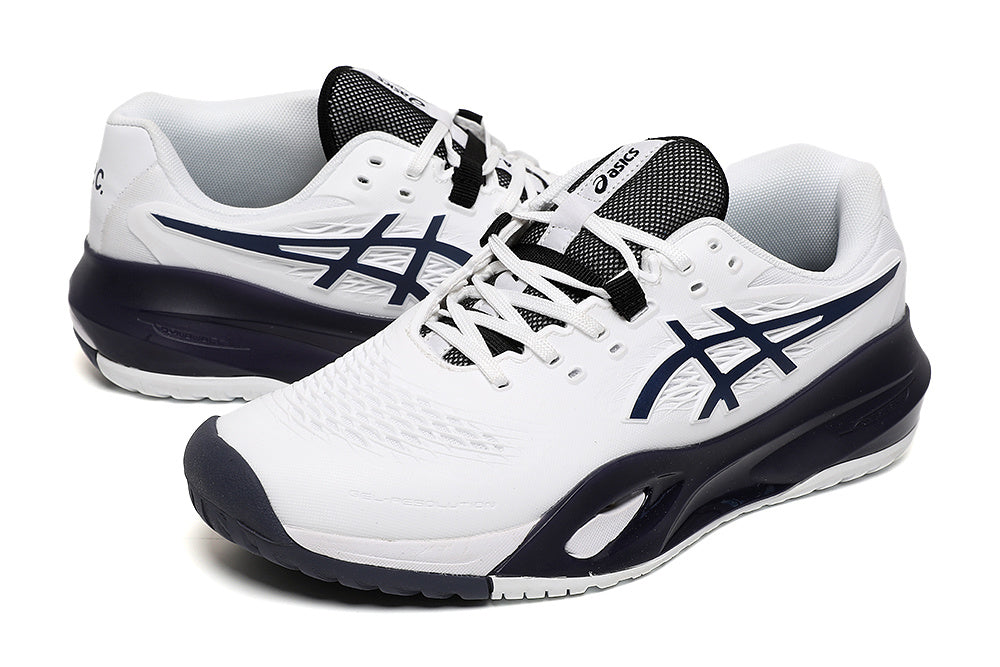 ASICS Gel-Resolution White and Navy Tennis Footwear - product image from the listing.