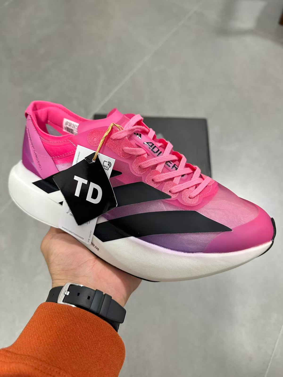 Pink adidas Lightstrike Pro Evo Running Shoes - product image from the listing.