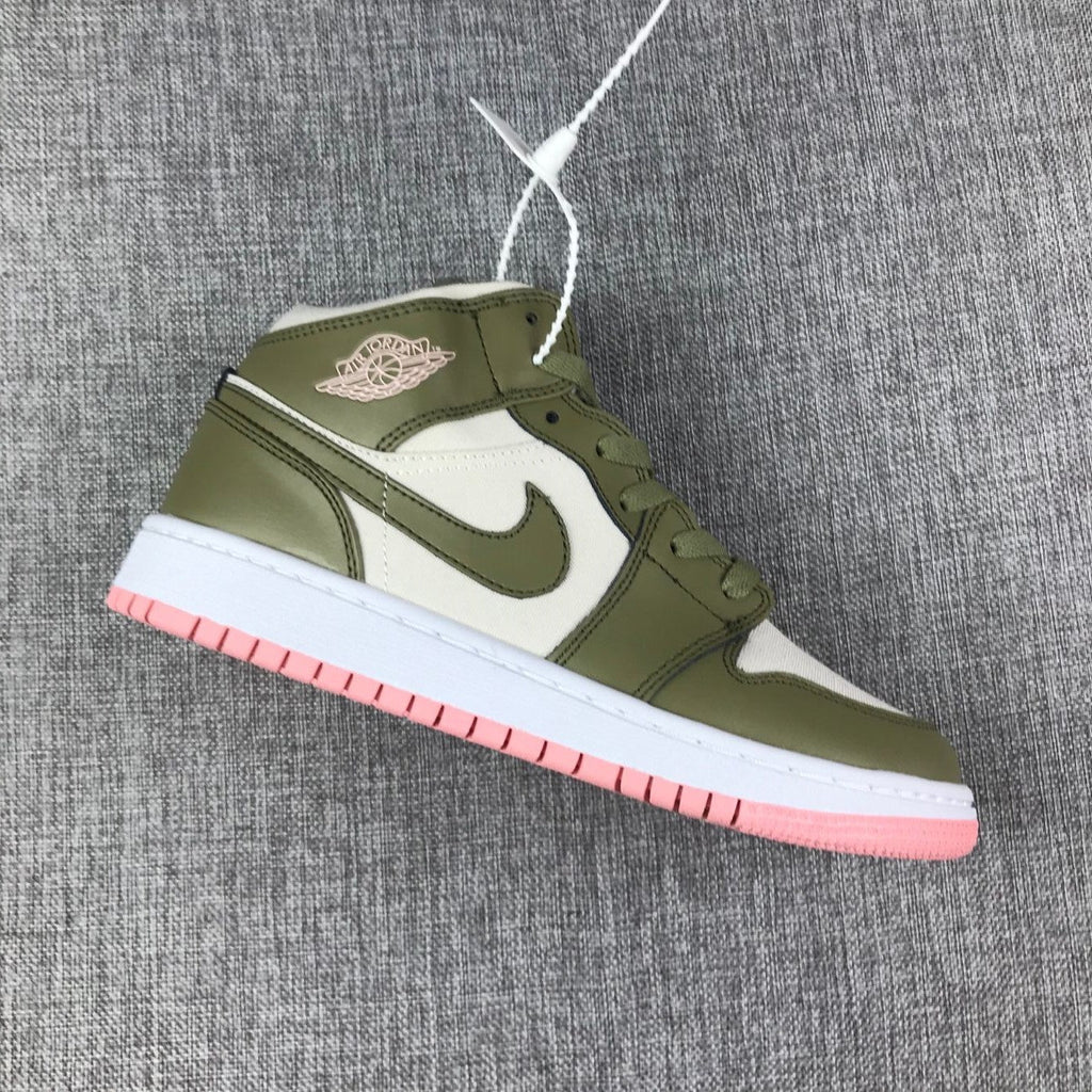 Air Jordan 1 High Sneakers in Olive Green White Pink - product image from the listing.