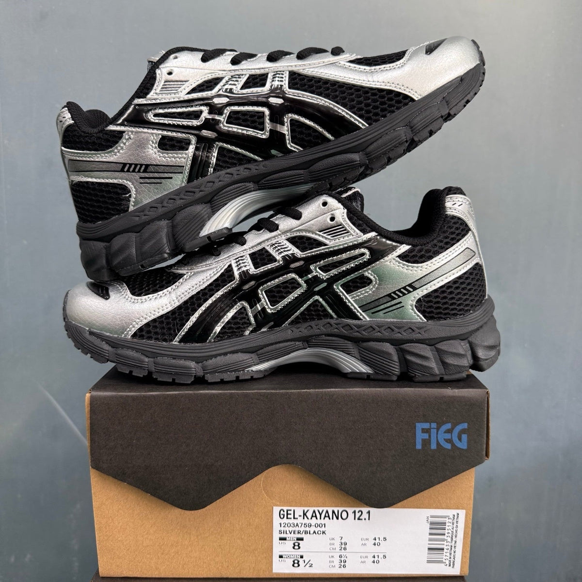 ASICS GEL-KAYANO 12.1 Sneakers in Silver Black 1203A759-001 - product image from the listing.