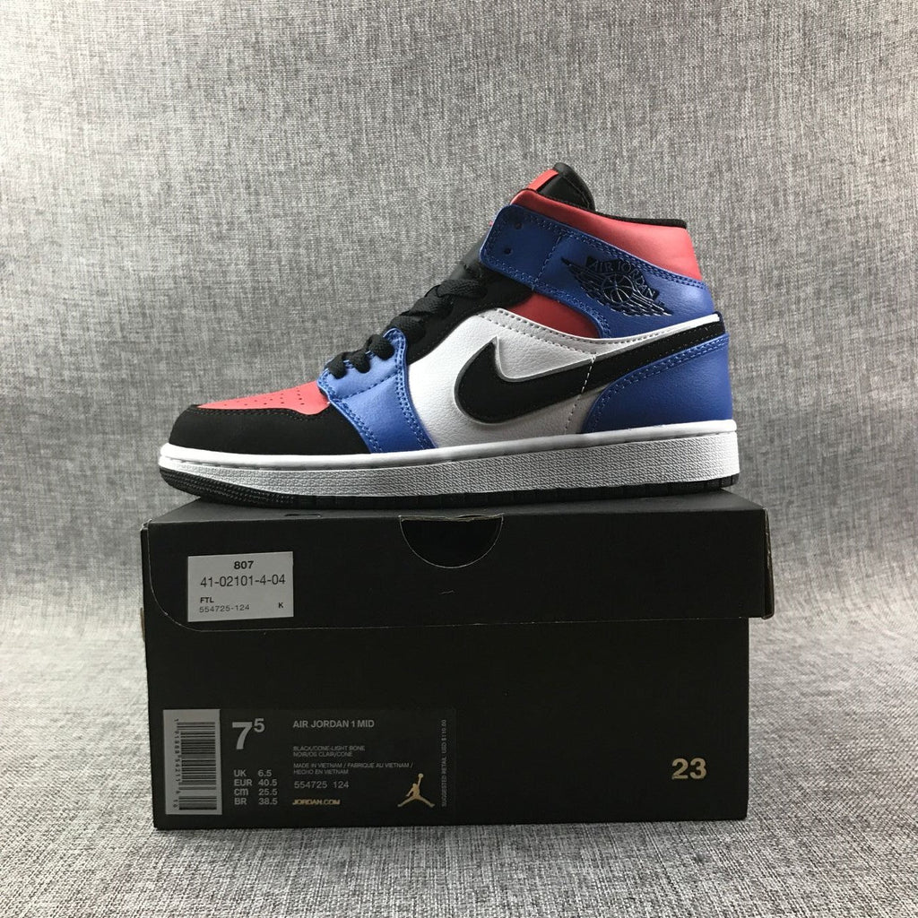 Air Jordan 1 Mid Sneakers in Blue Red Black White - product image from the listing.