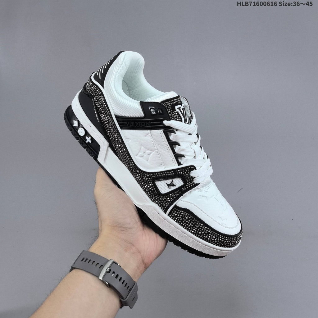 Louis Vuitton Trainer Trainers in White and Black with Embellished Trim - product image from the listing.