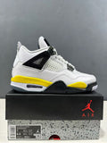 Air Jordan 4 Retro White Yellow Black Sneakers IO2468-102 - product image from the listing.