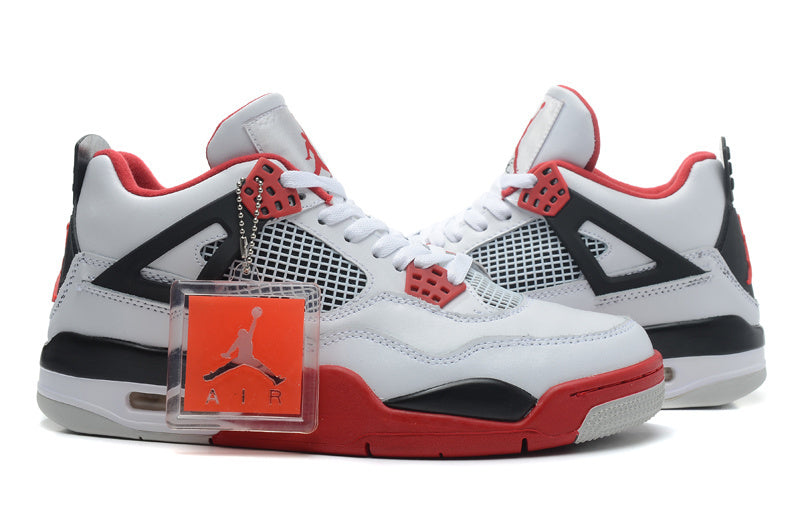 Air Jordan 4 Retro High-Top Sneakers in White and Red - product image from the listing.