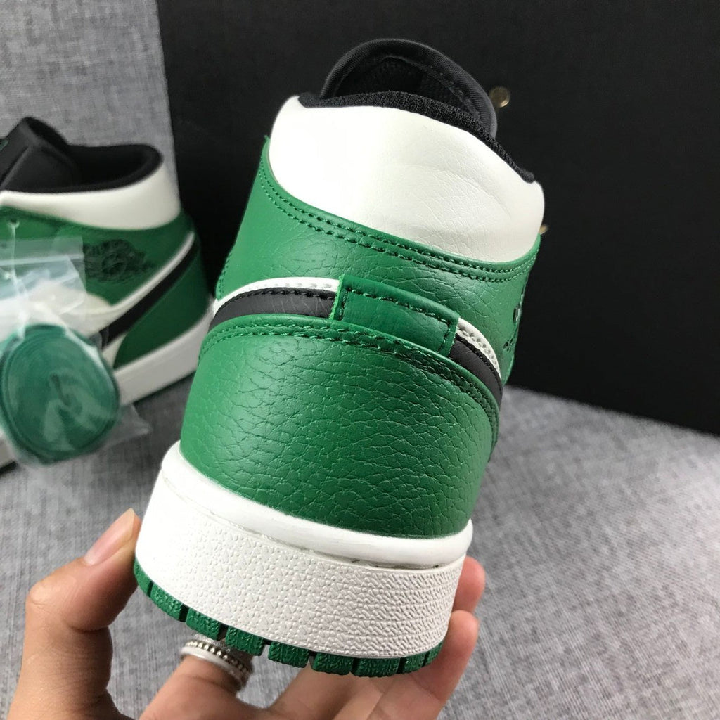 Air Jordan 1 Mid SE Sneakers in White Green Black - product image from the listing.
