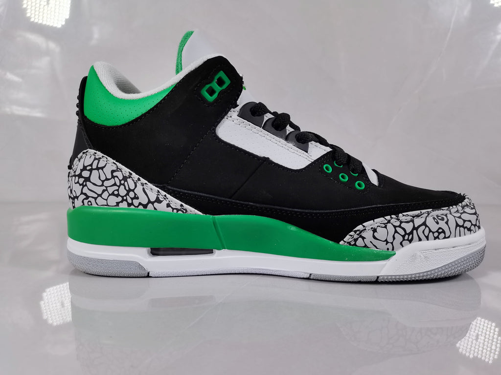Black Green Elephant Print Sneakers - Jordan 3 - product image from the listing.