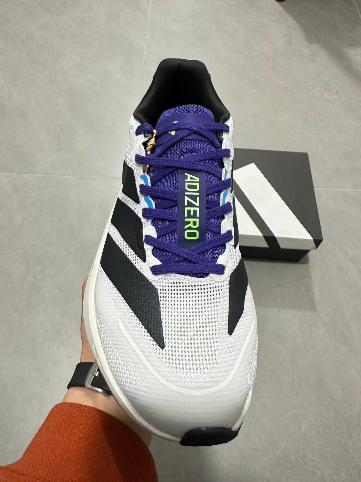Adidas Adizero Lightstrike Pro Running Shoes in White Purple - product image from the listing.