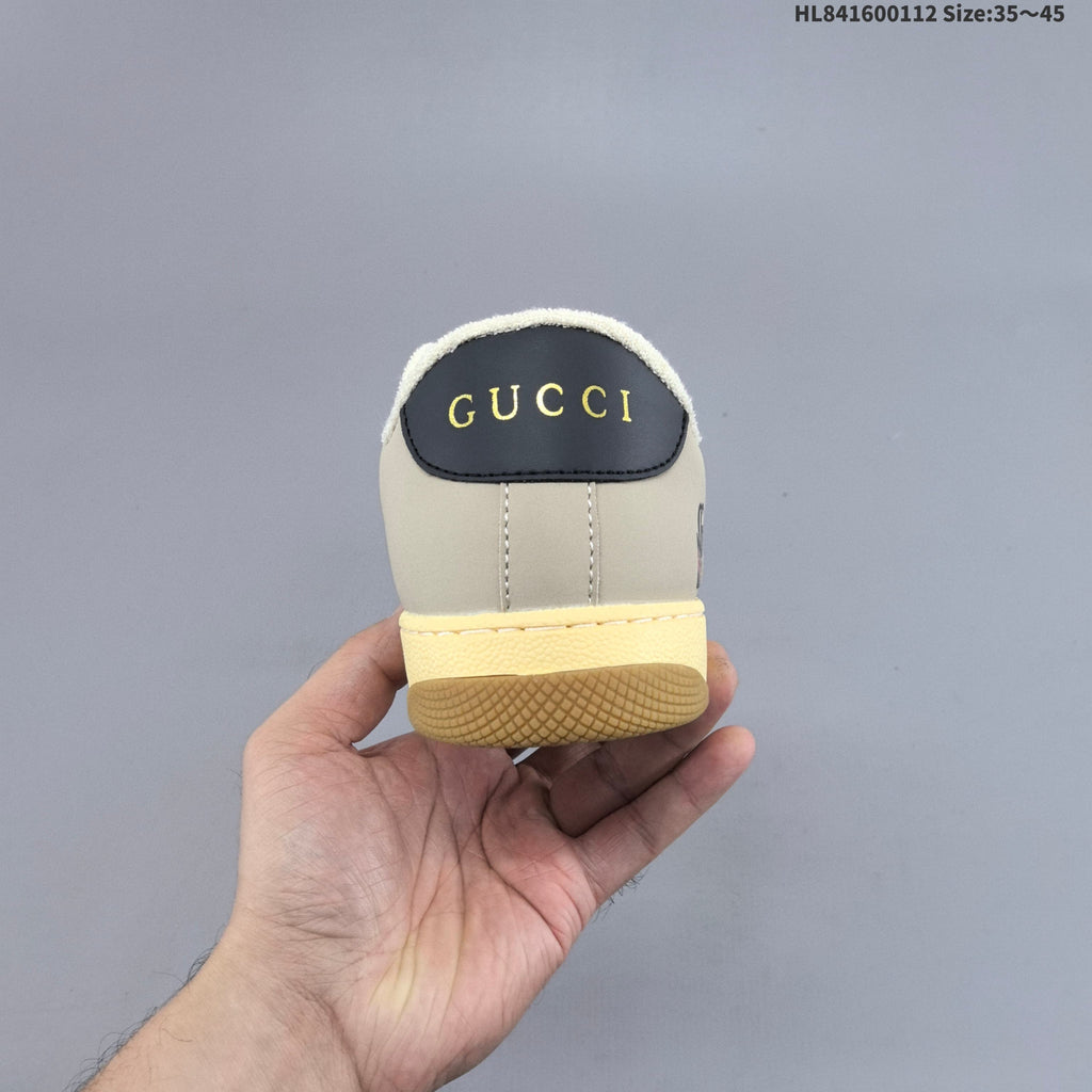 Beige and Navy Gucci Screener Distressed Low-Top Sneakers - product image from the listing.