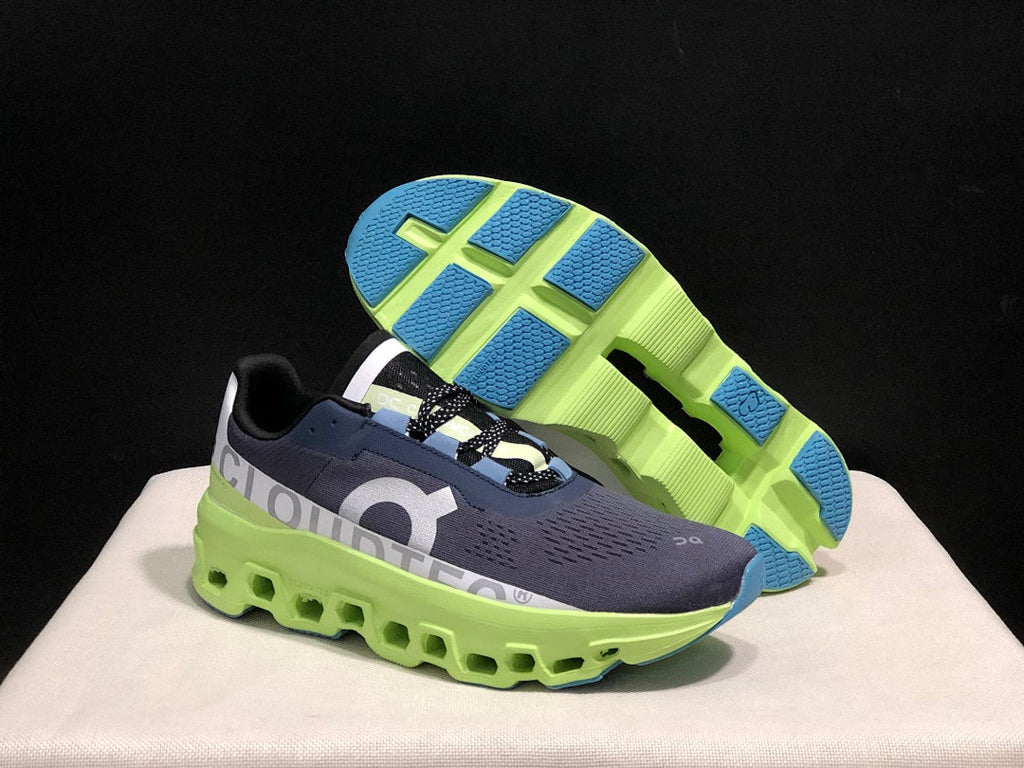 Navy and Lime On Cloudmonster Running Shoes - product image from the listing.