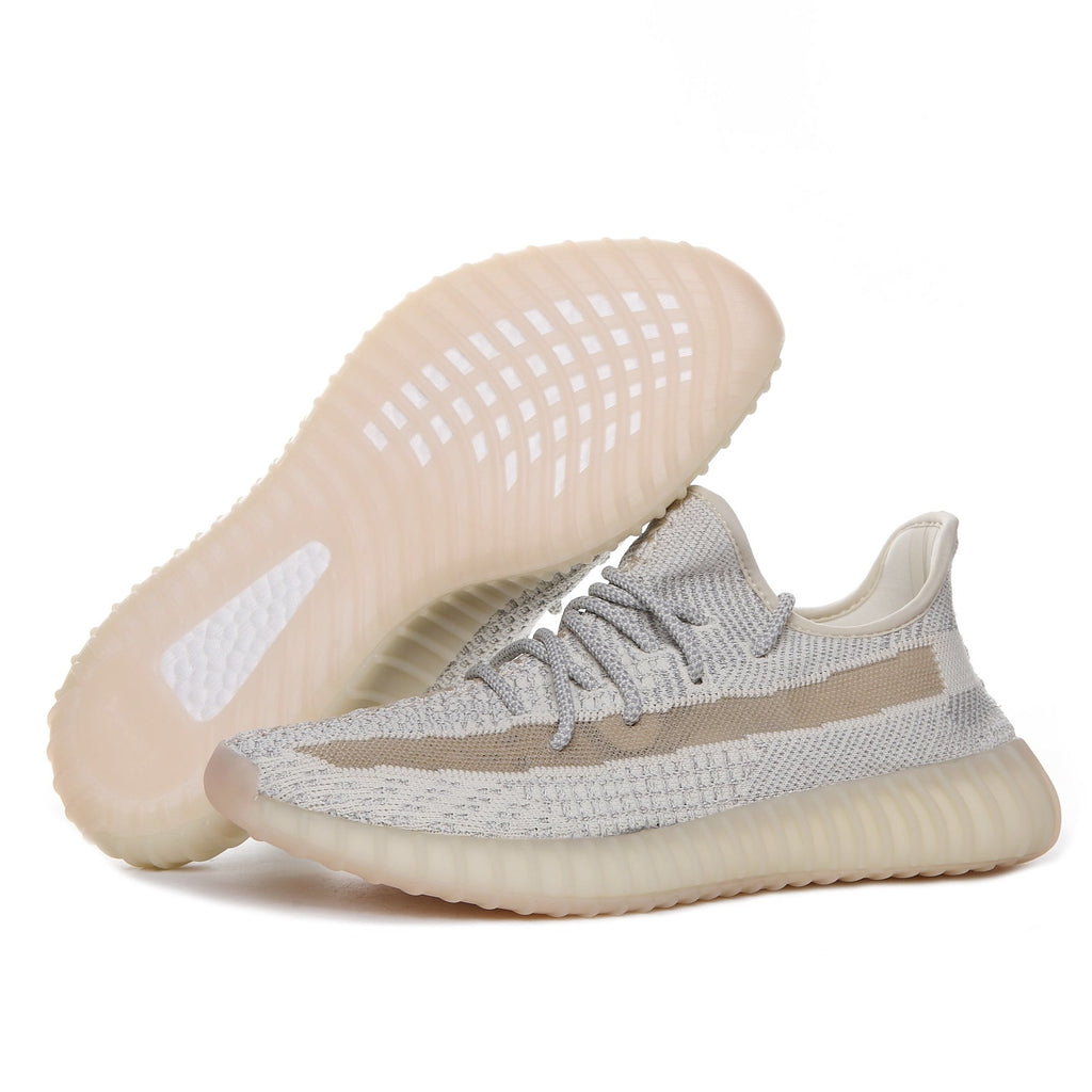 Light Gray and Cream Yeezy 350 V2 Knit Sneakers - product image from the listing.