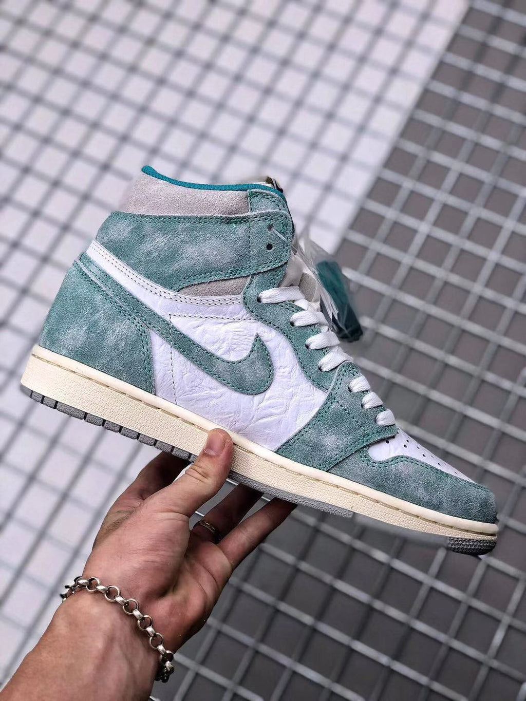 Air Jordan 1 High OG Teal and White Sneakers - product image from the listing.