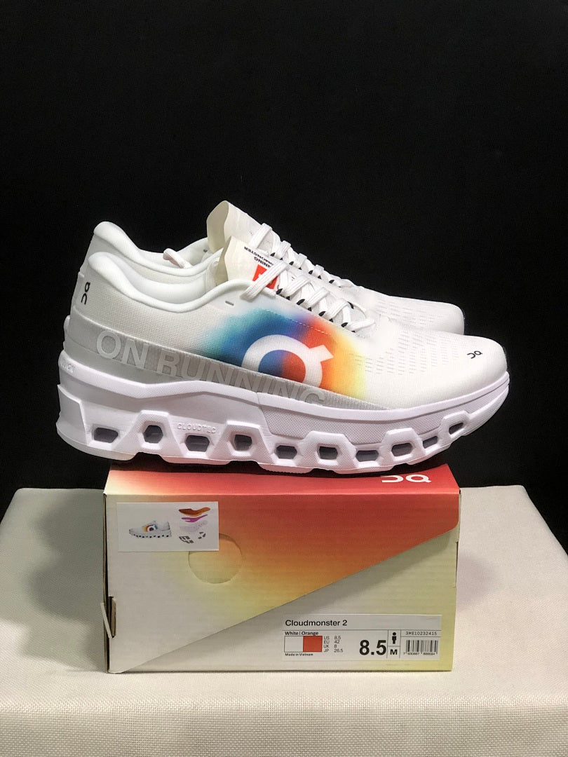 On Cloudmonster 2 White Rainbow Shoes for Running - product image from the listing.