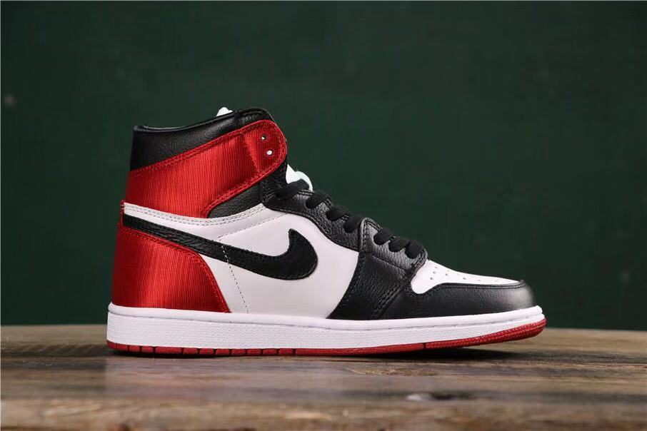 Air Jordan 1 Satin Black Toe High-Cut Sneakers - product image from the listing.