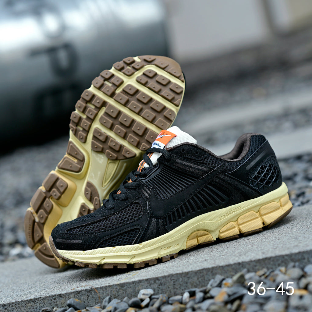 Black and Cream Nike Air Zoom Vomero 5 Sneakers - product image from the listing.