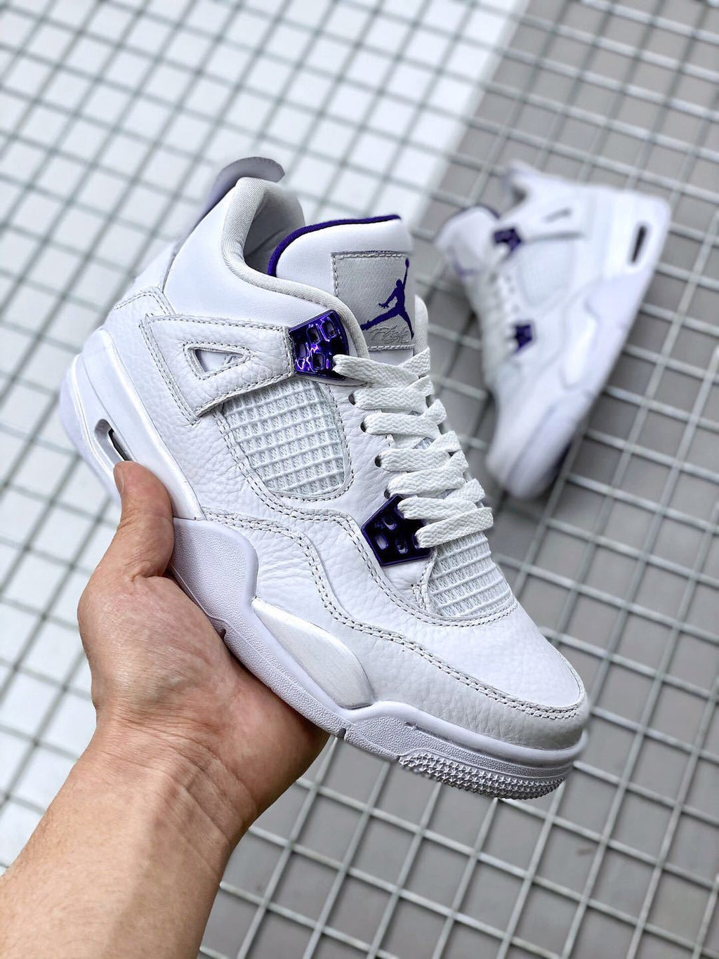 Air Jordan 4 Court Purple White and Purple Sneakers - product image from the listing.