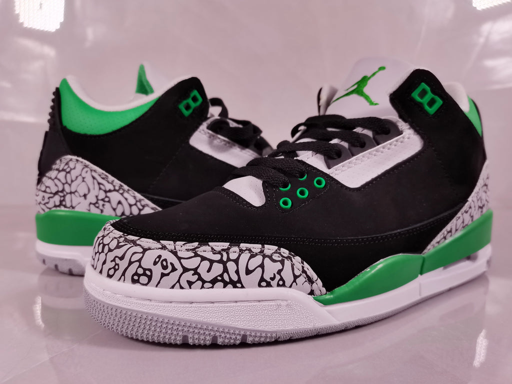 Black Green Elephant Print Sneakers - Jordan 3 - product image from the listing.