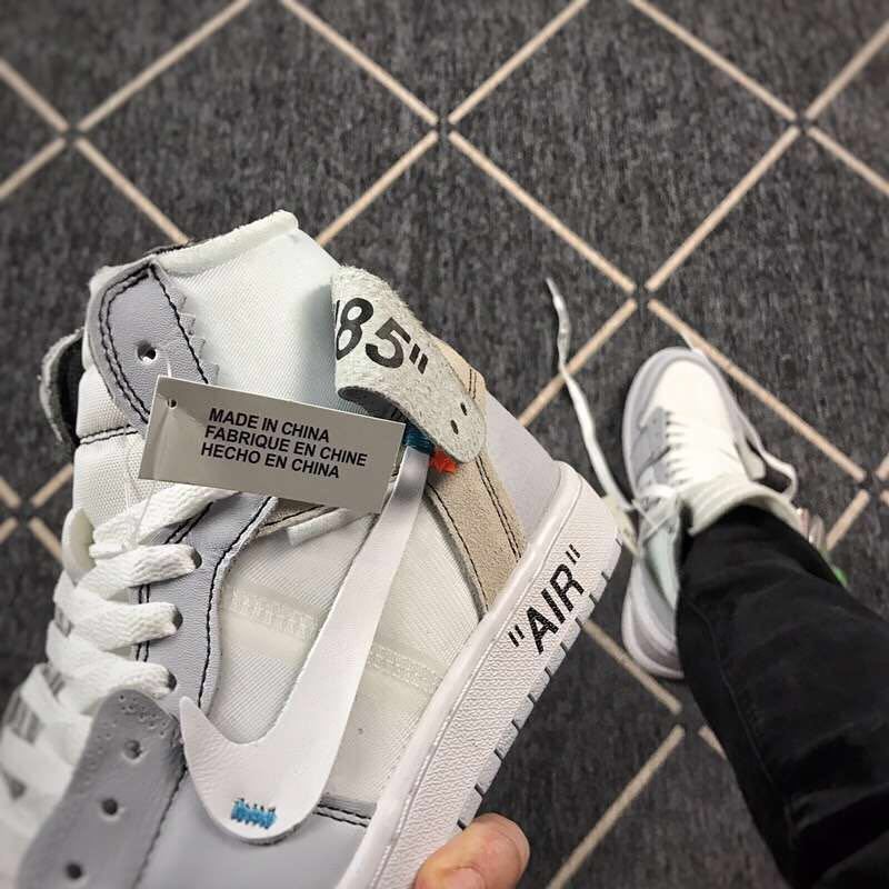 Jordan 1 High Off-White Style Sneakers in White Grey - product image from the listing.