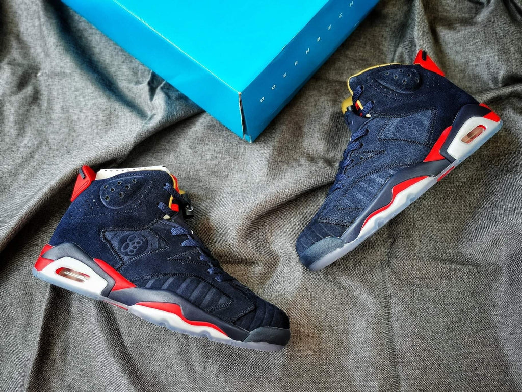 Air Jordan 6 Retro Sneakers in Navy Red White - product image from the listing.